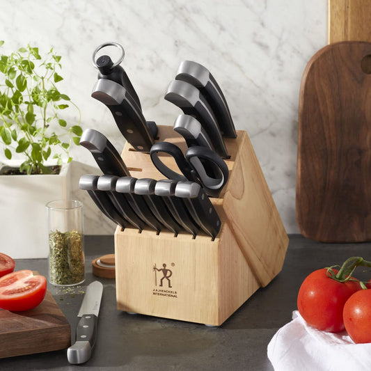 White Handle Knife Set with Block